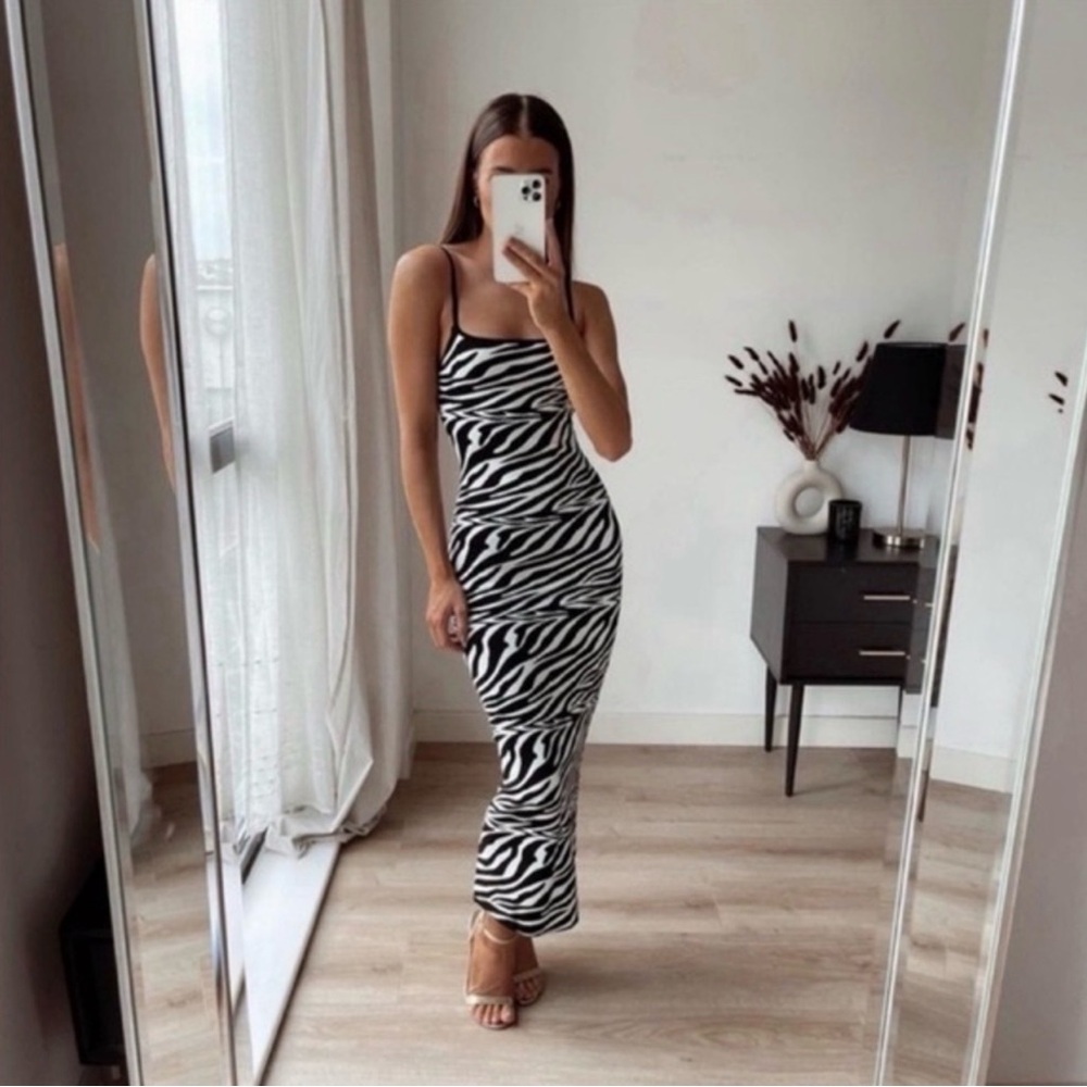 Zara Jacquard Knit Animal Zebra Print Dress